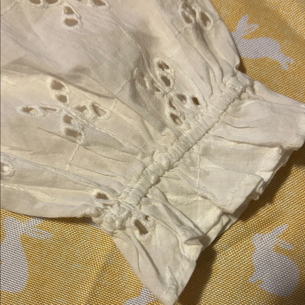 Free People Gardenia White Eyelet V-Neck Cropped Blouse Top NWT Shirt Spring - Picture 8 of 10